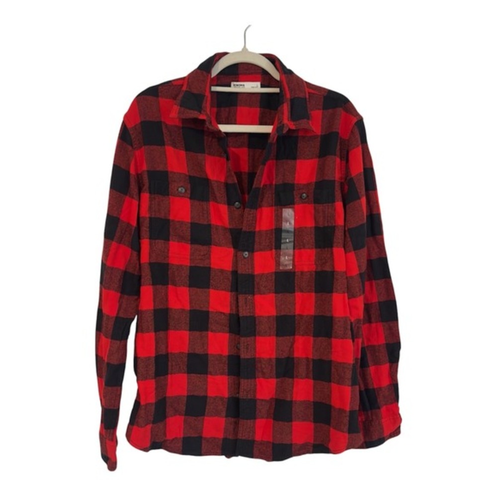 Sonoma Goods For Life Red Black‎ Buffalo Plaid Cotton Flannel Shirt Womens Large